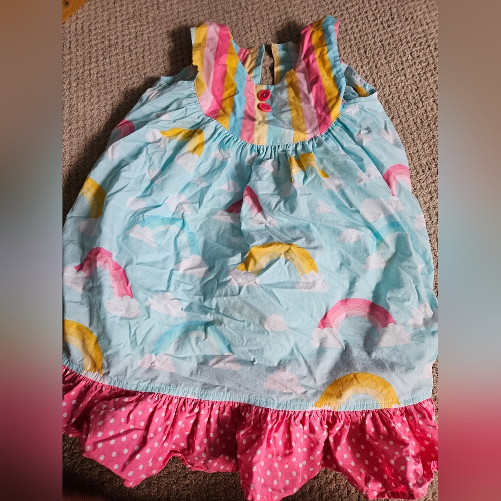 Eleanor Rose girls summer dress rainbows pockets sz 6-7